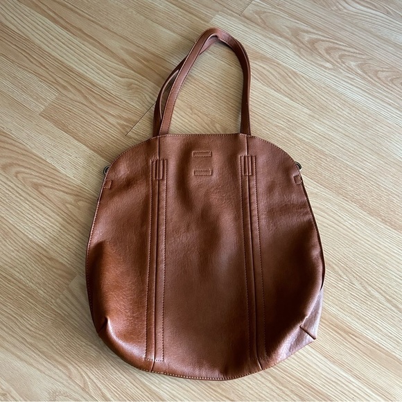 Brown Vegan Leather Medium Tote Handbag - Picture 1 of 10